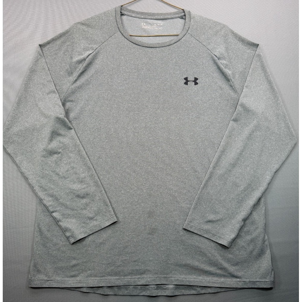Under Armour HeatGear Mens XL Grey Long Sleeve Athletic T-Shirt Loose Fit